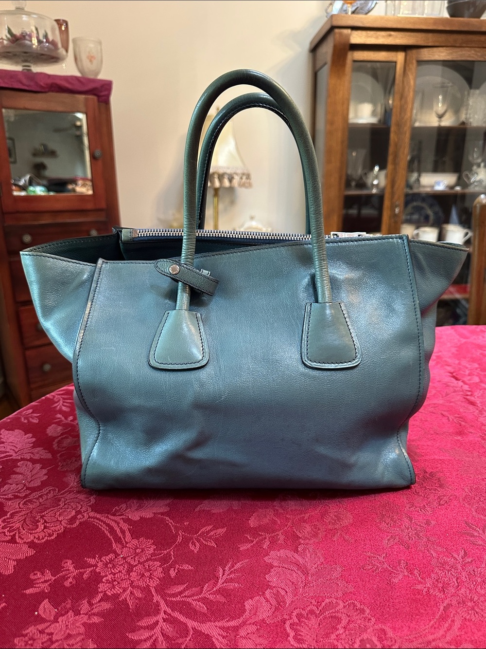 Prada Green/Teal Leather Tote Bag - Picture 3 of 4